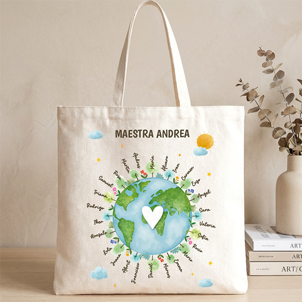 Tote Bag Pianeta per Insegnanti con Nomi personalizzati