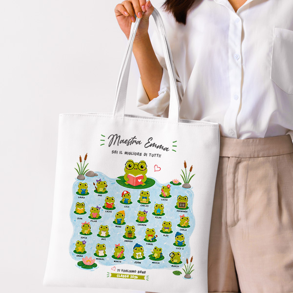 Tote Bag per Insegnanti con Ranocchiette e Nomi personalizzati