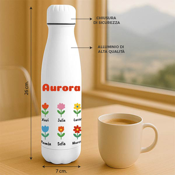 Borraccia Fiori con Nomi e Testo personalizzata