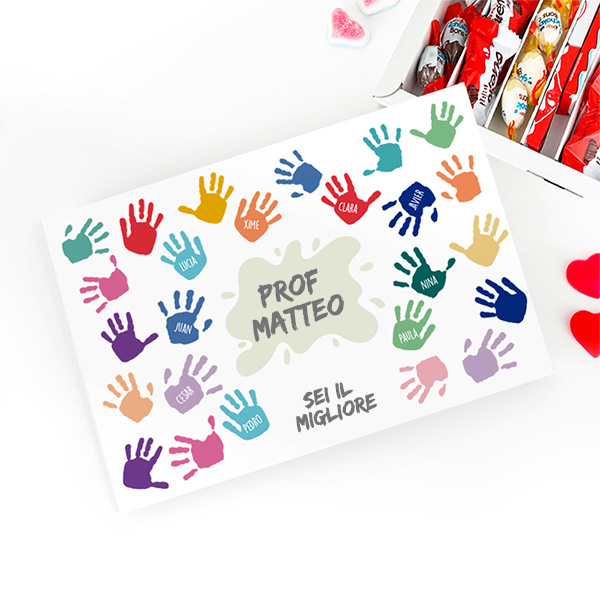 Scatola di Dolci Mani Colorate con Nomi e Testo personalizzata