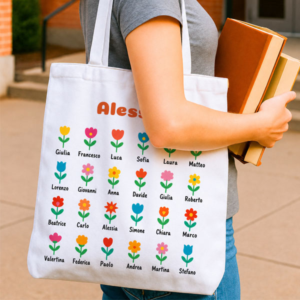Tote Bag Fiori con Nomi personalizzata