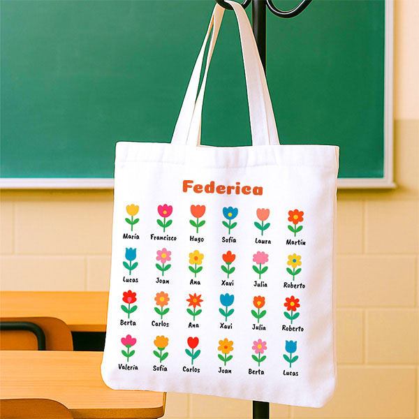 Tote Bag Fiori con Nomi personalizzata