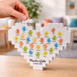 Miniatura di Puzzle di Blocchi Cuore con Mani e Nomi personalizzati