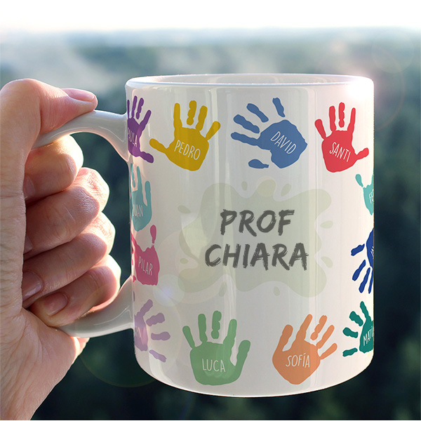 Tazza Mani Colorate con Nomi e Testo personalizzata