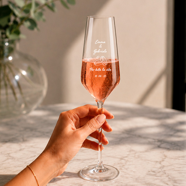 Set di 2 Flûte da Champagne Anelli con Nomi e Data Personalizzata