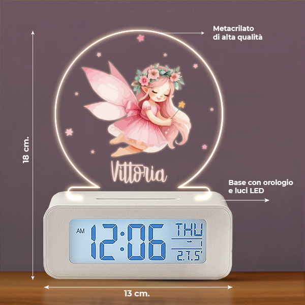 Sveglia per Bambina con Fata, Luce e Nome personalizzato