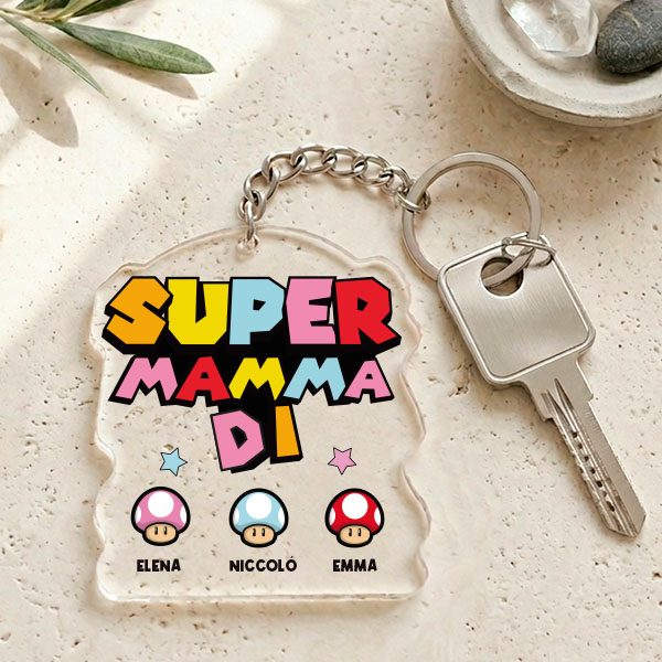 Portachiavi Super Mamma con Nomi Personalizzati