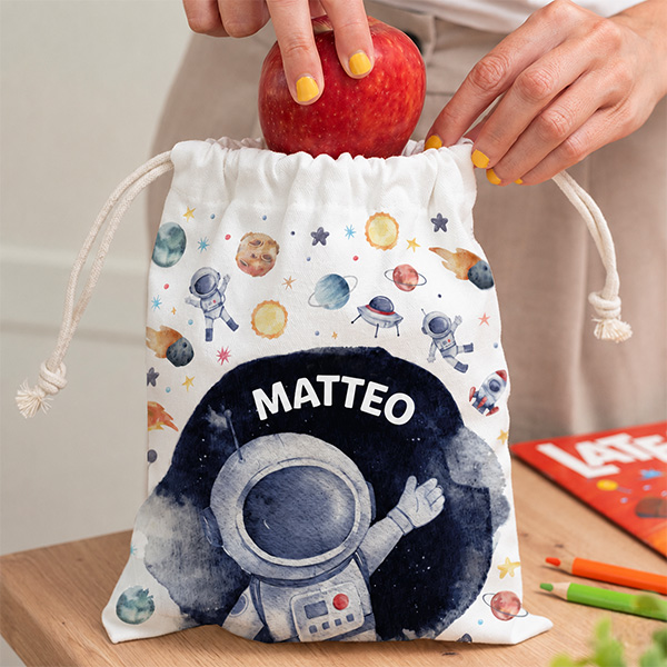 Sacchetto Porta Merenda per Bambini Astronauta nello Spazio Personalizzato