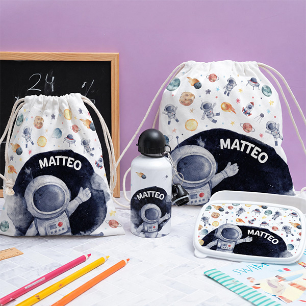 Sacchetto Porta Merenda per Bambini Astronauta nello Spazio Personalizzato