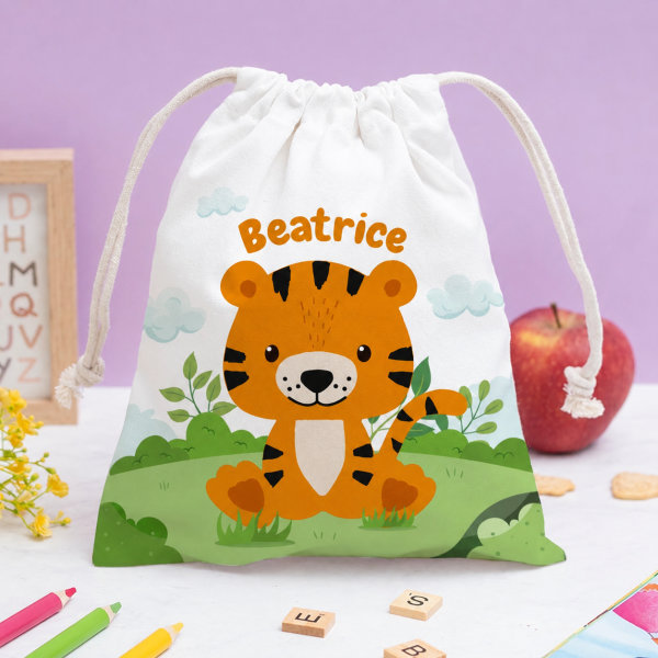 Sacchetto Porta Merenda per Bambini con Animali della Giungla personalizzato