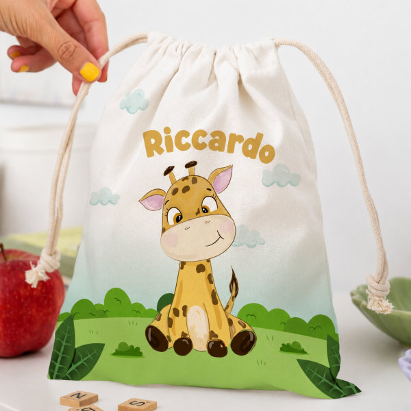 Sacchetto Porta Merenda per Bambini con Animali della Giungla personalizzato