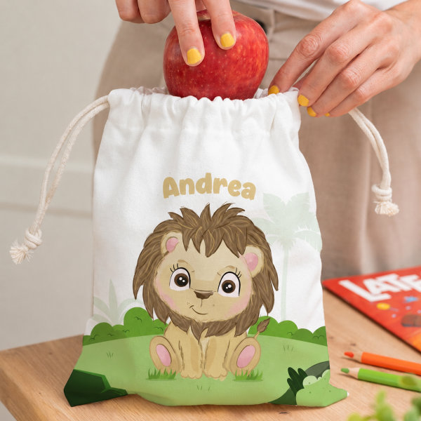 Sacchetto Porta Merenda per Bambini con Animali della Giungla personalizzato