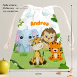 Miniatura di Sacchetto Porta Merenda per Bambini con Animali della Giungla personalizzato