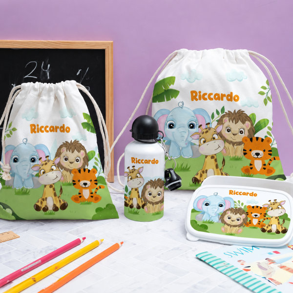 Sacchetto Porta Merenda per Bambini con Animali della Giungla personalizzato