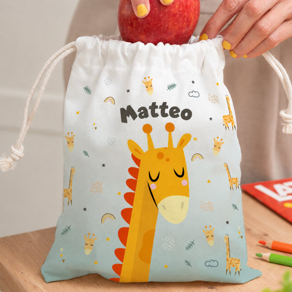 Sacchetto Porta Merenda per Bambini Animali Colorati Personalizzato