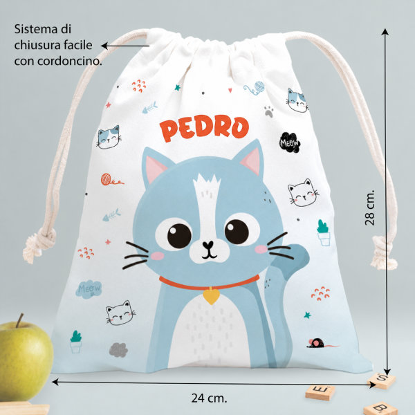 Sacchetto Porta Merenda per Bambini Animali Colorati Personalizzato