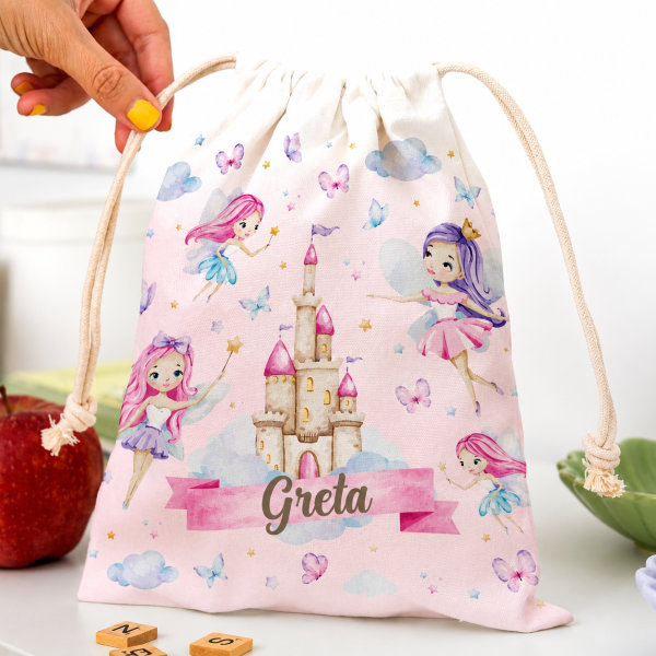 Sacchetto Porta Merenda per Bambini Fate Personalizzato