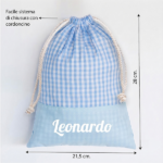 Miniatura di Sacchetto Porta Merenda per Bambini Quadretti Azzurri Personalizzato