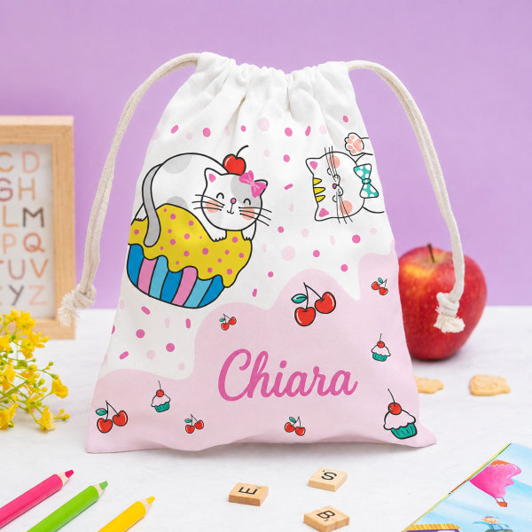 Sacchetto Porta Merenda per Bambini Gattini Personalizzato