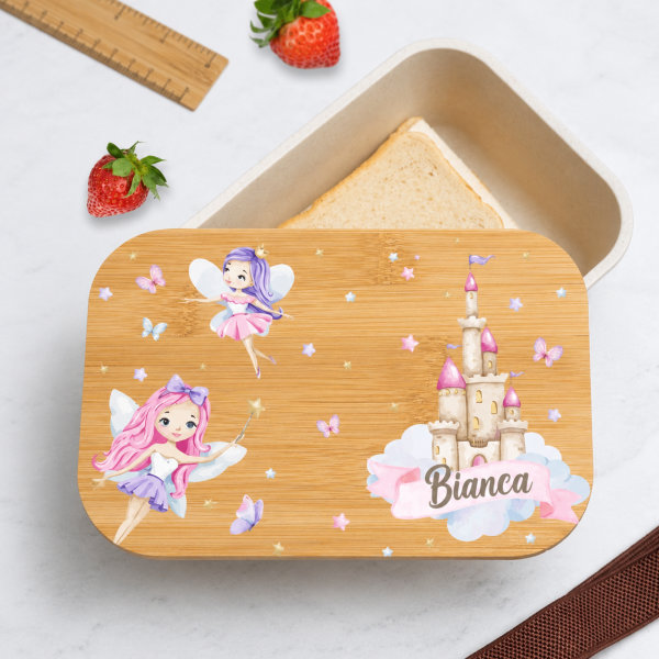 Portapranzo per Bambini con Coperchio in Legno Fate Personalizzato