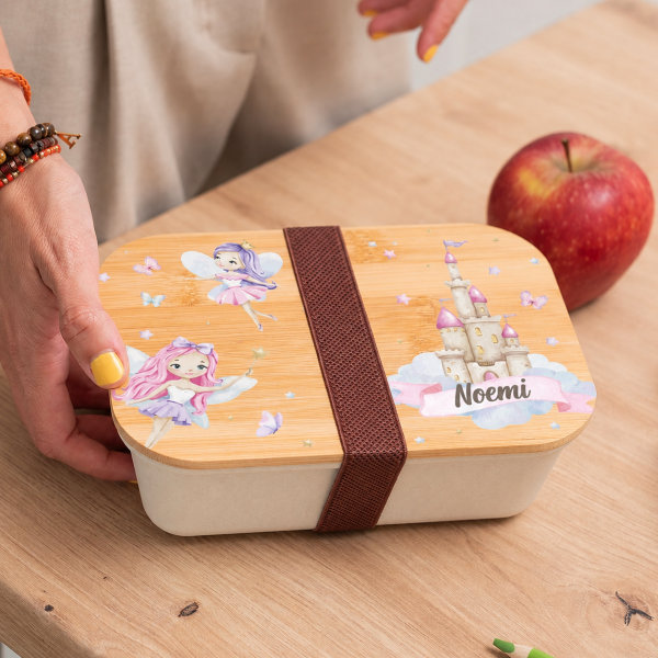 Portapranzo per Bambini con Coperchio in Legno Fate Personalizzato
