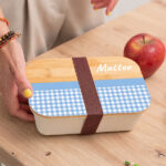 Miniatura di Portapranzo per Bambini con Coperchio in Legno Quadretti Personalizzato