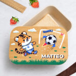 Portapranzo per Bambini con Coperchio in Legno Calcio Personalizzato Miniatura di Portapranzo per Bambini con Coperchio in Legno Calcio Personalizzato