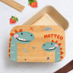 Miniatura di Portapranzo per Bambini con Coperchio in Legno Animali Colorati Personalizzato
