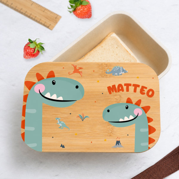 Portapranzo per Bambini con Coperchio in Legno Animali Colorati Personalizzato