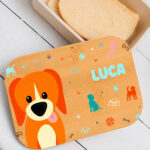 Miniatura di Portapranzo per Bambini con Coperchio in Legno Animali Colorati Personalizzato