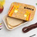 Miniatura di Portapranzo per Bambini con Coperchio in Legno Animali Colorati Personalizzato