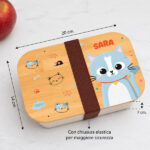 Miniatura di Portapranzo per Bambini con Coperchio in Legno Animali Colorati Personalizzato
