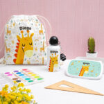 Miniatura di Portapranzo per Bambini con Coperchio in Legno Animali Colorati Personalizzato