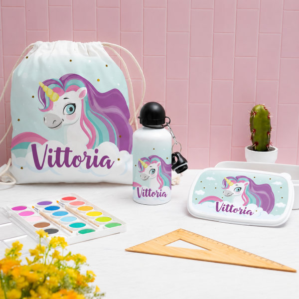 Portapranzo per Bambini con Coperchio in Legno Unicorni Colorati Personalizzato