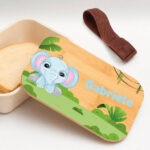 Miniatura di Portapranzo per Bambini con Coperchio in Legno Animali della Giungla Personalizzato
