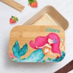 Miniatura di Portapranzo per Bambini con Coperchio in Legno Sirenetta Personalizzato