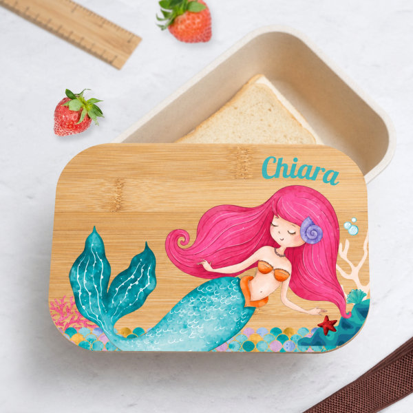 Portapranzo per Bambini con Coperchio in Legno Sirenetta Personalizzato
