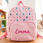 Zainetto per Bambini Rosa con Foglie e Nome personalizzato Miniatura di Zainetto per Bambini Rosa con Foglie e Nome personalizzato