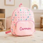 Miniatura di Zainetto per Bambini Rosa con Foglie e Nome personalizzato