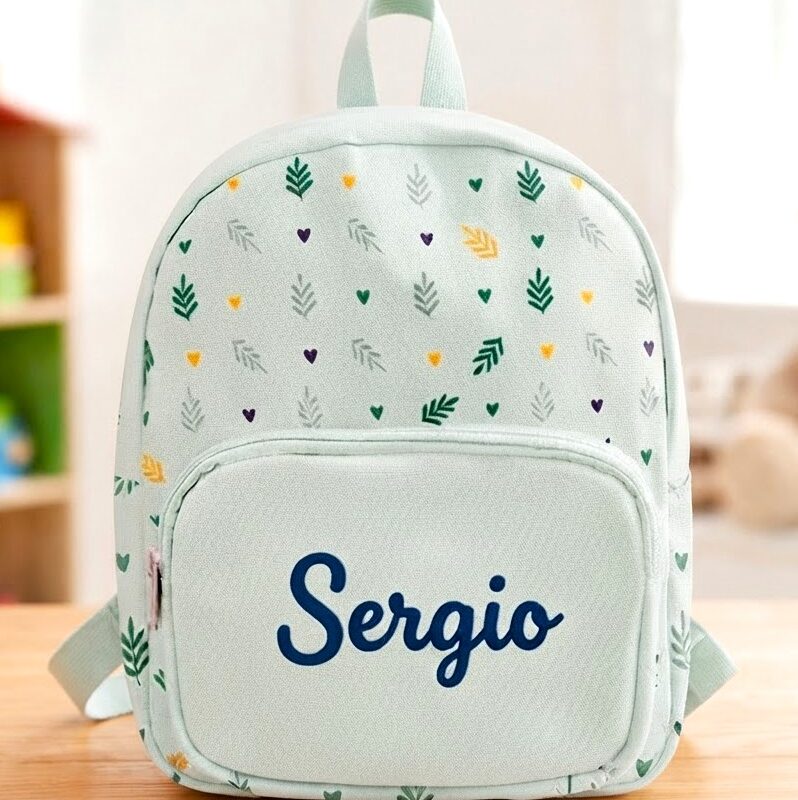 Zainetto per Bambini Verde con Foglie e ome personalizzato