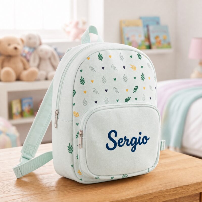 Zainetto per Bambini Verde con Foglie e ome personalizzato