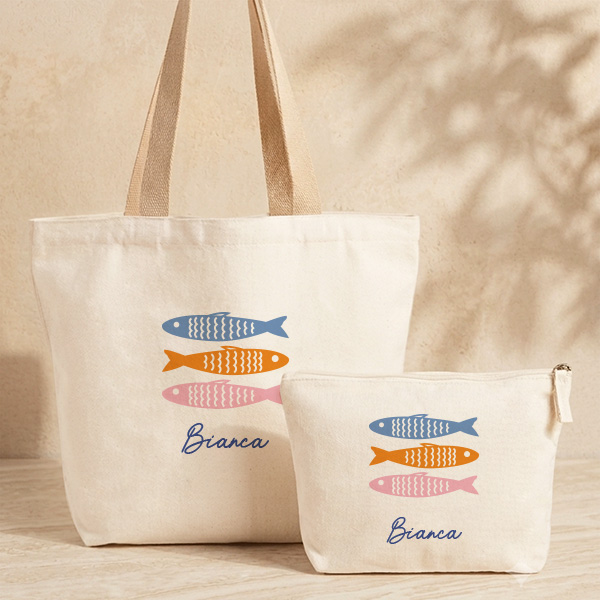 Tote Bag Pesci Colorati con Nome Personalizzato