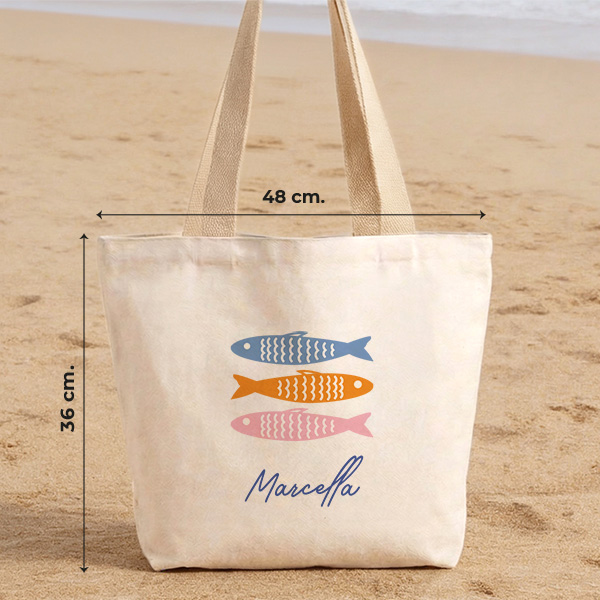 Tote Bag Pesci Colorati con Nome Personalizzato