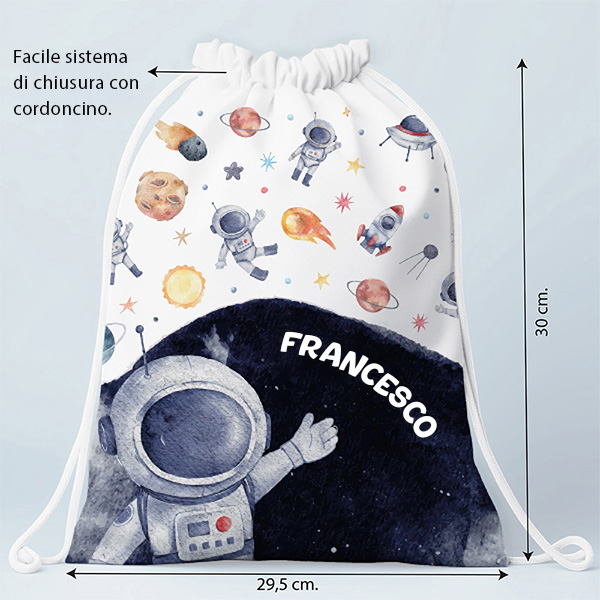 Zaino a Sacca per Bambini Astronauta nello Spazio Personalizzato