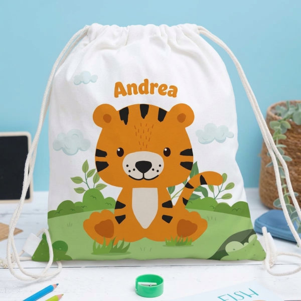Zaino a Sacca per Bambini con Animali della Giungla personalizzato