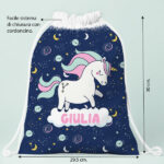 Miniatura di Zaino a Sacca per Bambini con Unicorni Colorati personalizzato