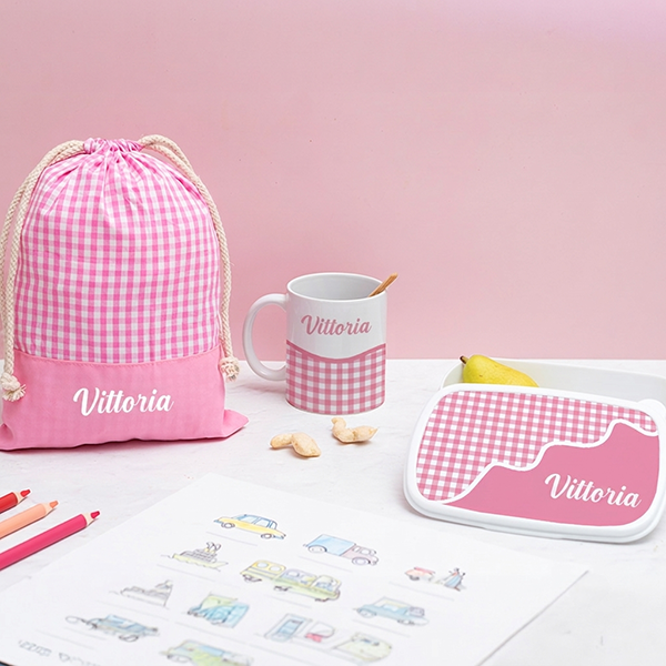 Tazza Infrangibile per Bambini Quadretti con Nome Personalizzata