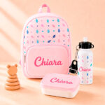 Miniatura di Pack Scuola Rosa per Bambini con Foglie e Nome personalizzato