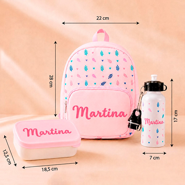 Pack Scuola Rosa per Bambini con Foglie e Nome personalizzato