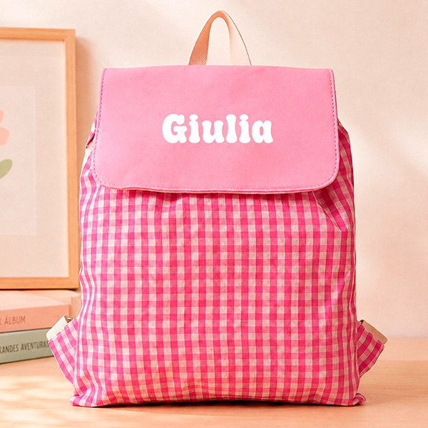 Zaino a Sacca per Bambini Quadretti Rosa Personalizzato